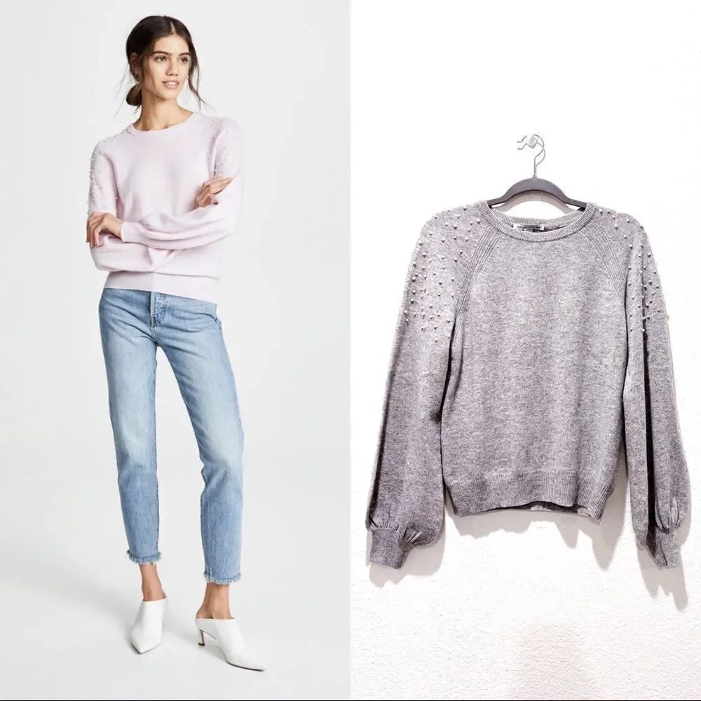 Autumn Cashmere Cashmere pearl Crewneck balloon sleeve Sweater Gray Size S